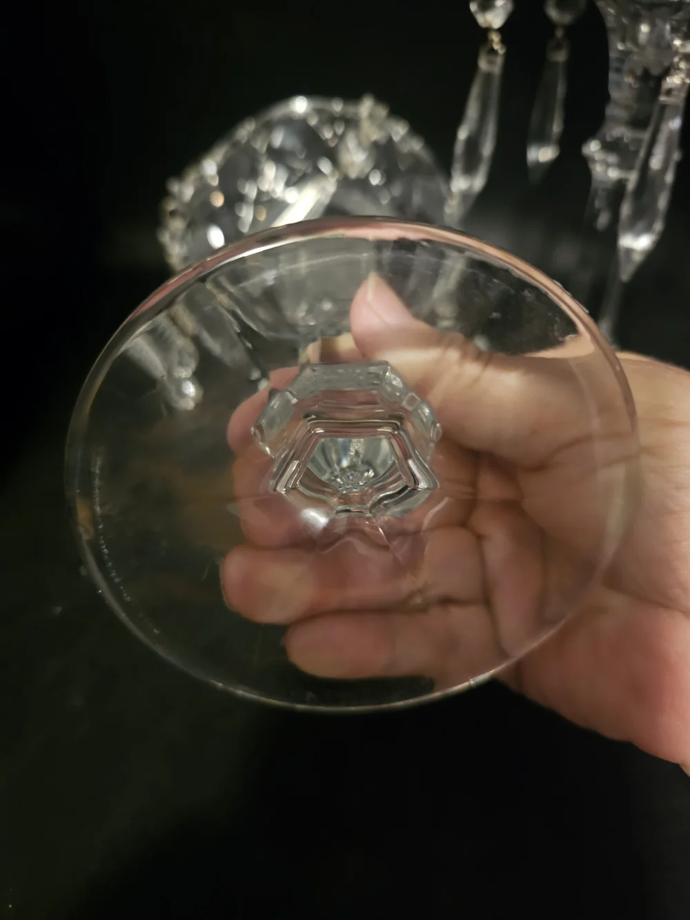 Unique Vintage Clear Crystal Candle Holders with Hanging Prisms